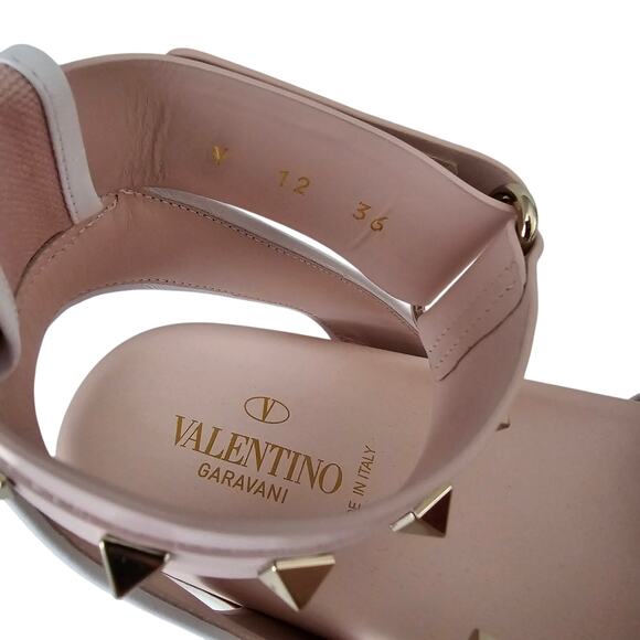 Valentino Garavani Rockstud Flat Ankle Strap Sandal Size 36 US 6 Pink Gold - Picture 9 of 10